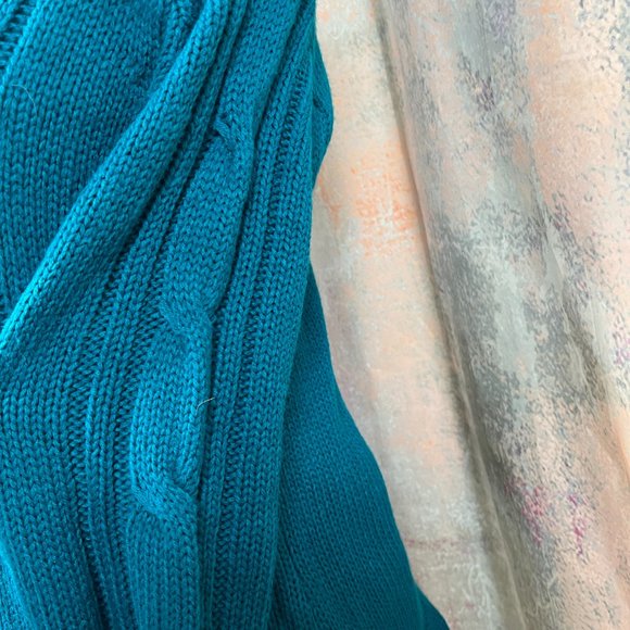 πCarol Rose Turquoise 2-Way Zipper Acrylic Cable Pattern Long Sleeves Cardigan - Picture 8 of 16